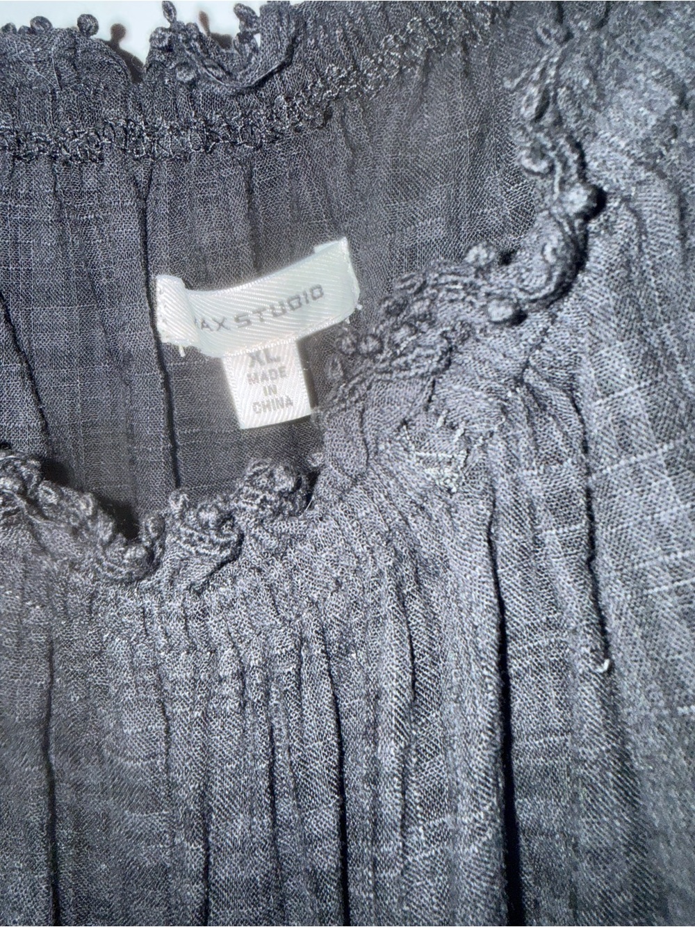 Max Studio Black Peasant Blouse with Lace Smocked Neckline XL - Picture 3 of 5
